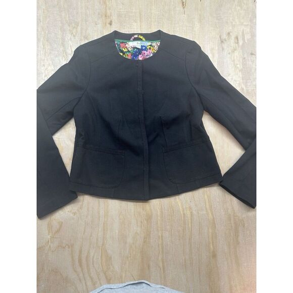 Boden Jackets & Blazers - Boden Ponte Knit Black Jacket Blazer Floral Lined Snap Button Womens Size 4R